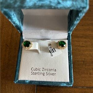Elegant Green Cubic Zirconia Gold Earrings